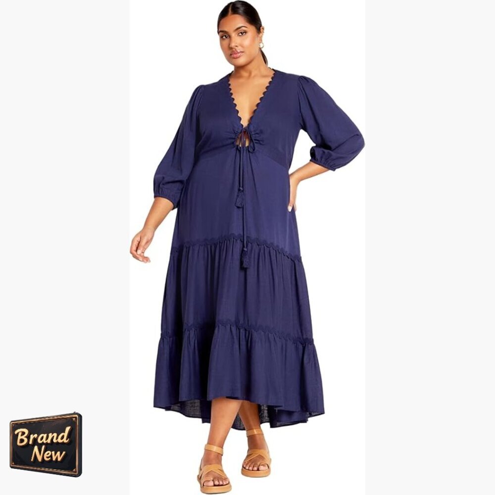 Plus Size Maxi Dress With V-Neck And Tiered Skirt, Elastic Waist